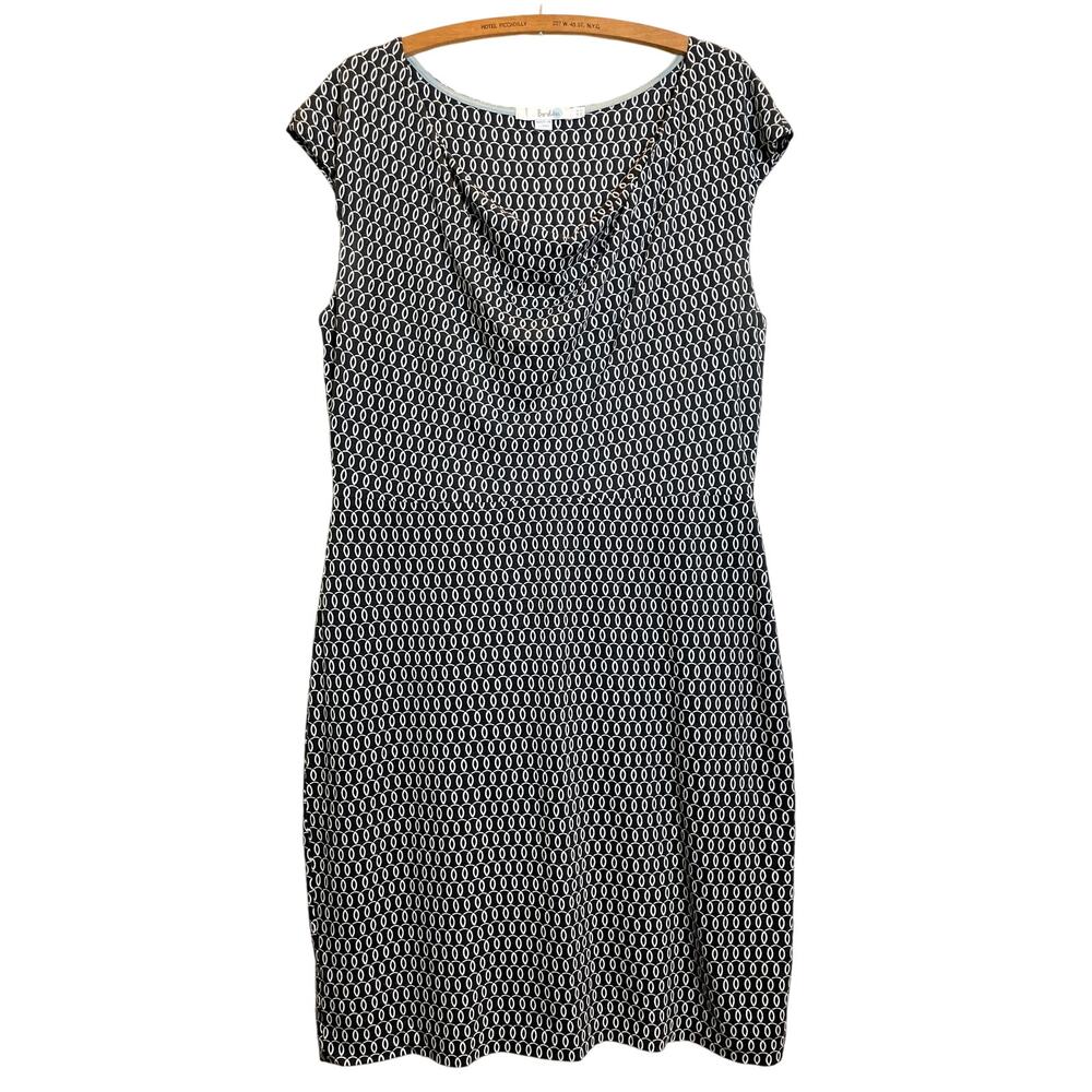 Boden Day Dress US 12 Summer Jersey Knit Knee Length Cowl Black Lined Skirt
